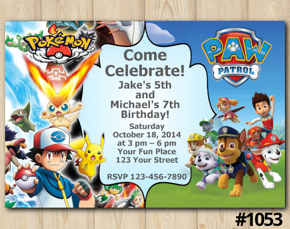 Twin Pokémon and Paw Patrol Invitation | Personalized Digital Card